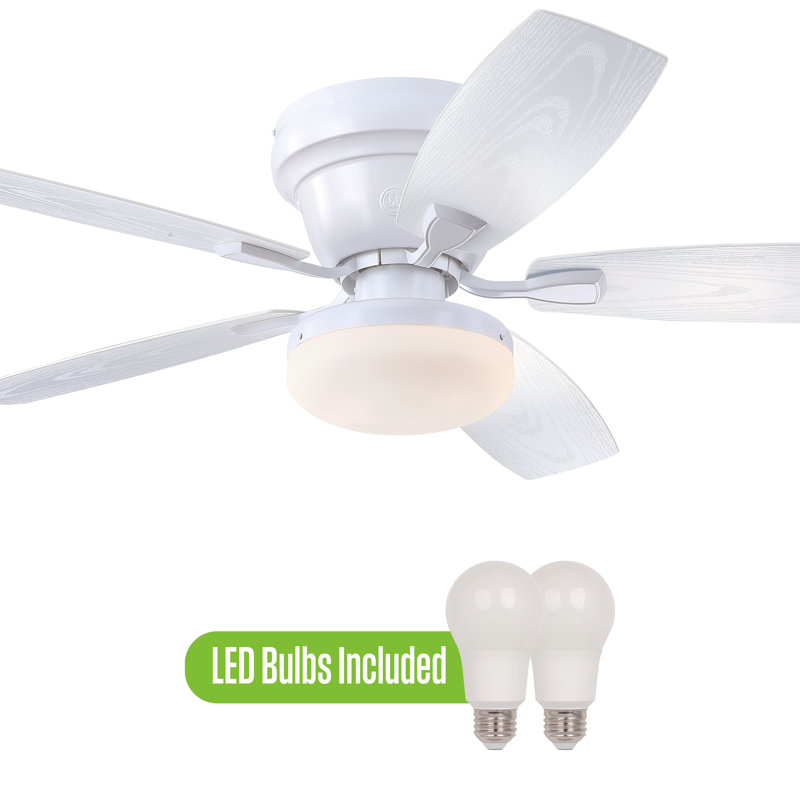 Contempra 52-Inch Indoor/Outdoor 5-Blade Matte White Ceiling Fan, Dimmable LED Light Fixture with Opal Frosted Glass, Remote Control Included