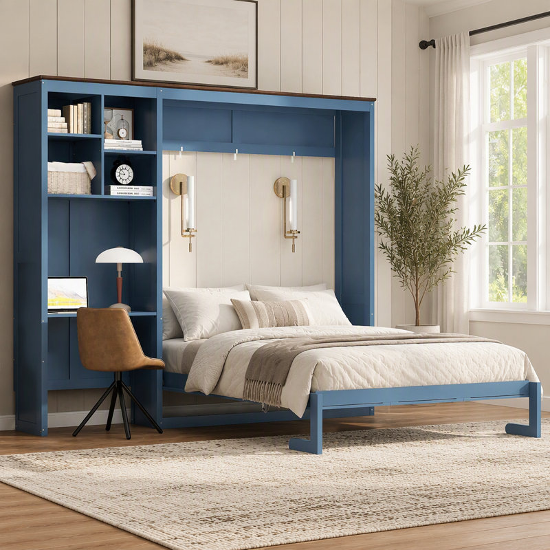 Lit escamotable avec bureau intégré et armoire de rangement à plusieurs niveaux, lit mural pliable, lit gain de place dissimulé pour appartement, bureau ou chambre d'amis