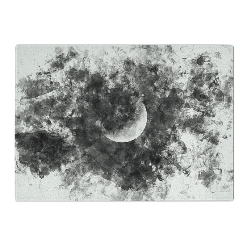 Tempered Glass a Half Moon Watercolour Chopping Board, 20 cm x 28.5 cm
