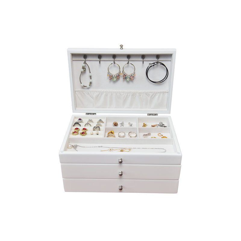 Wood Jewelry Box + Drawers, White