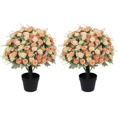 Ensemble de 2 fleurs artificielles roses artificielles en pot pour l'extérieur