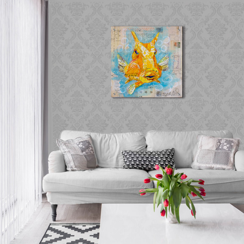 Highland Dunes «Cow Fish» par St. Hilaire Elizabeth, art mural en verre acrylique, 36 po x 36 po
