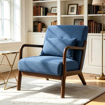 Chaise d'appoint rembourrée en bois massif de 25,6 po de largeur Mid-Century avec coussin supplémentaire