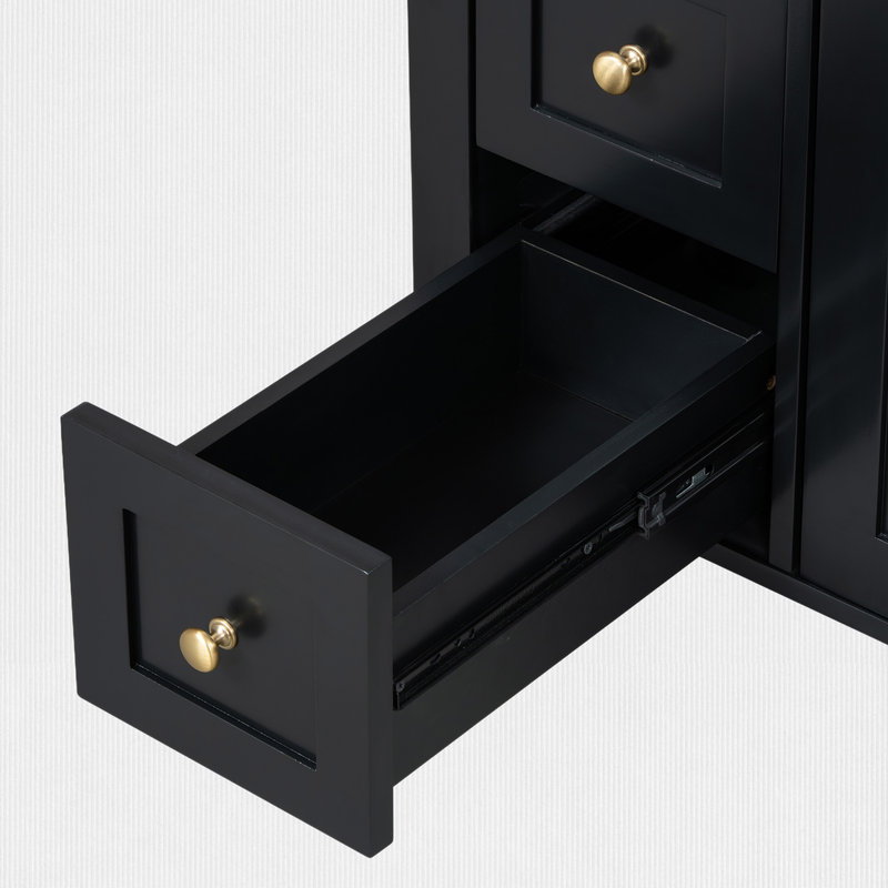 Meuble-lavabo autoportant de 24 po avec tiroirs, lavabo simple inclus, Noir