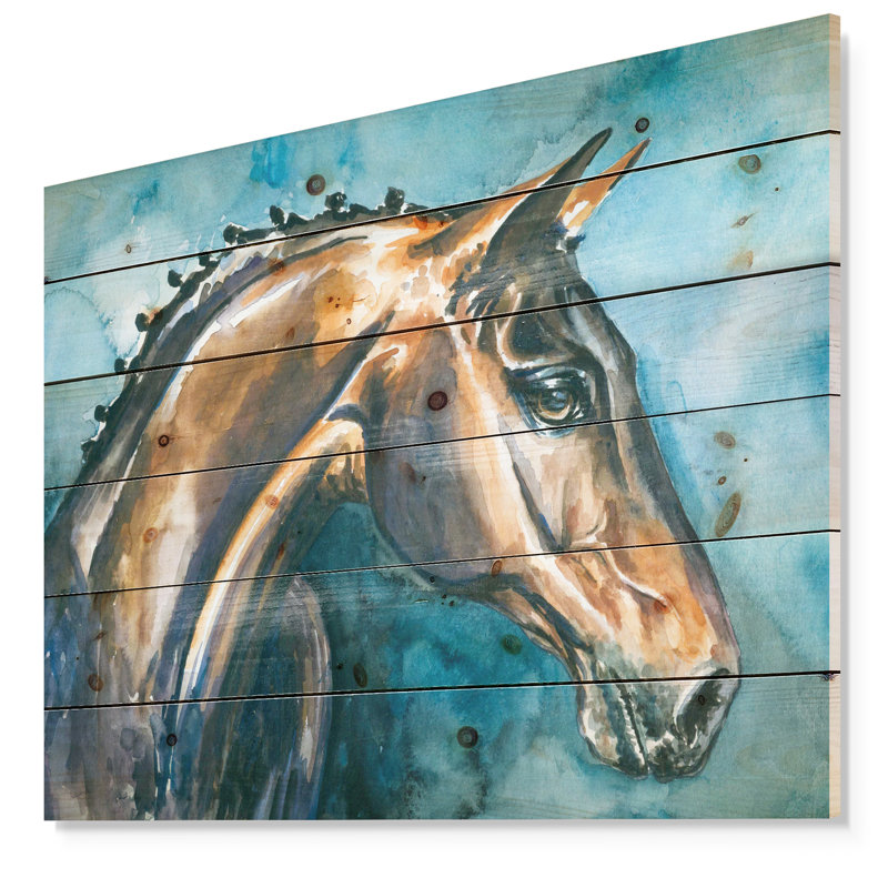 «Brown Horse», peinture, H 15 po x l 20 po x P 1 po, Bois