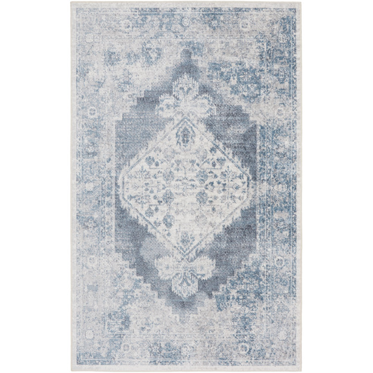 Privette Machine Washable Persian Blue/Ivory Area Rug