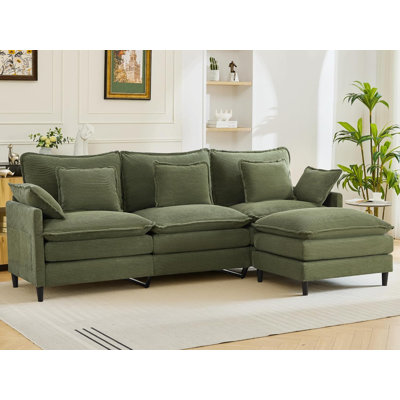 Canapé modulaire en forme de L de 110,6 po, canapé confortable 3 places, canapé modulaire à assise profonde moderne avec repose-pieds pour le salon