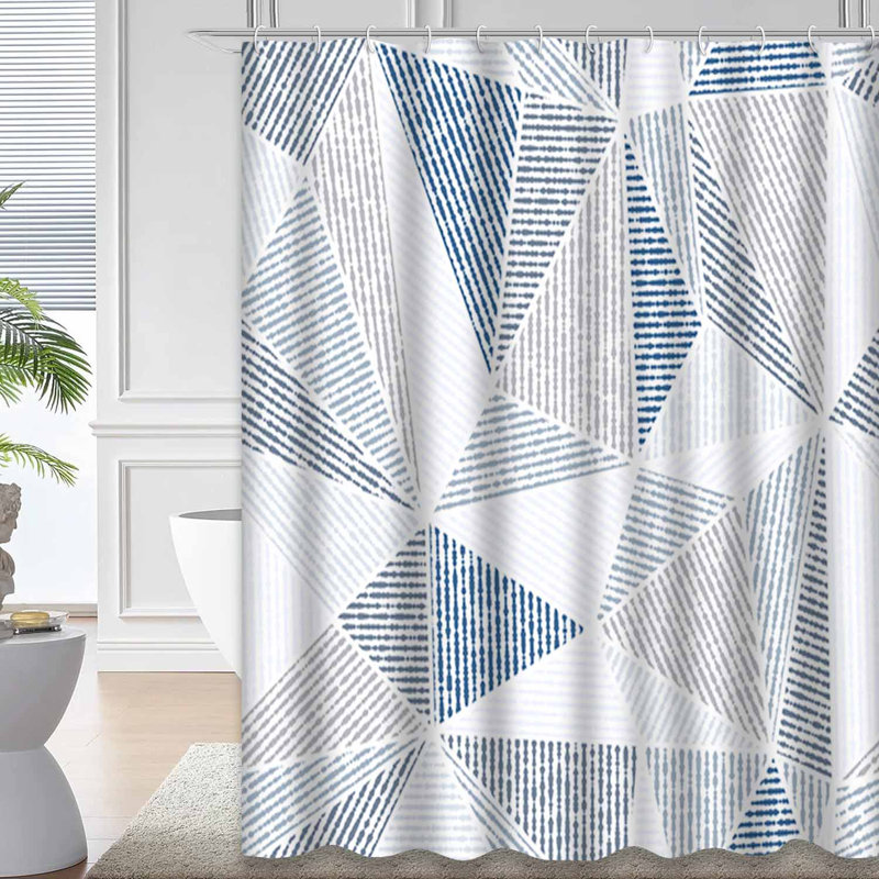 Rideau de douche à rayures géométriques et rayures bleues avec 12 crochets, L 72 po x l 78 po