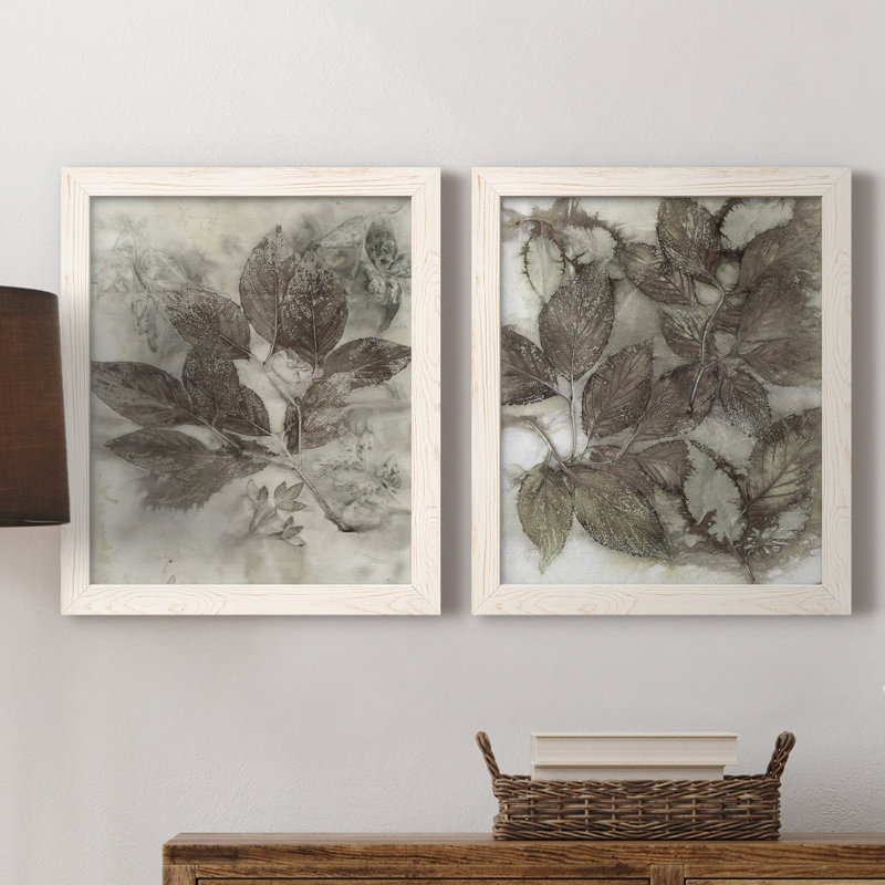 Dogwood Leaves II - Ensemble de 2 peintures sur toile encadrées, H 20 po x l 17 po x P 1 po, Toile blanche encadrée