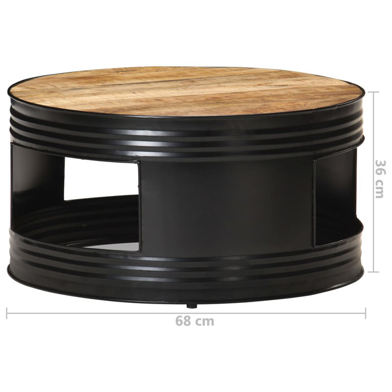 Rough Mango Wood & Black Metal Coffee Table with Storage