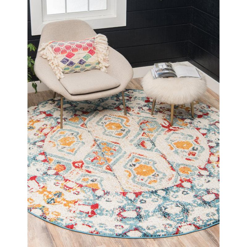 Walmoor Ikat Indoor Rug, Round 8'
