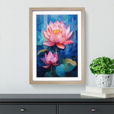 Lotus Flower Cubism - Single Picture Frame Print on Wood