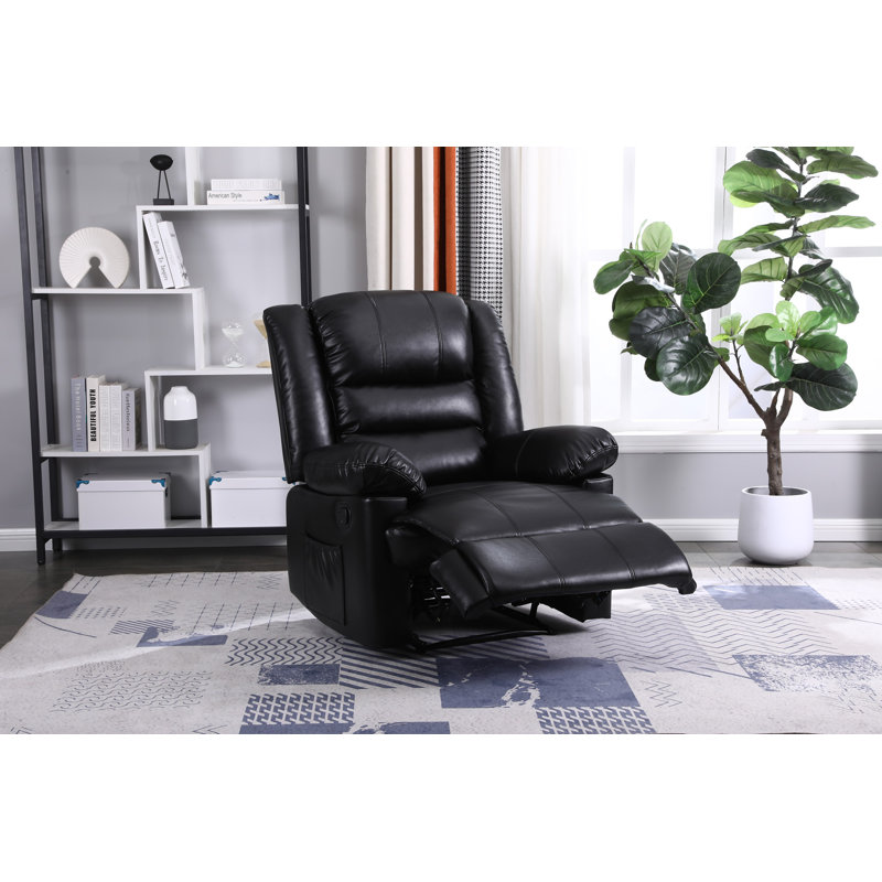 Celado 88.5cm Wide Faux Leather Standard Recliner, Black Faux Leather