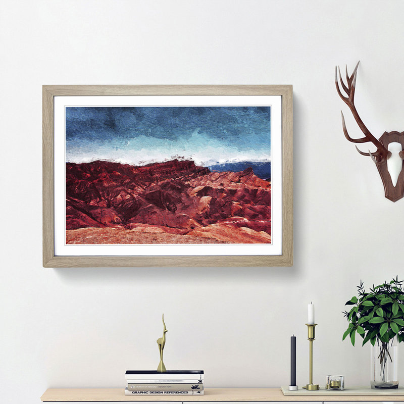 Sunset over Death Valley in California - Picture Frame Painting Print, 48cm H x 65cm W x 2cm D, Oak Framed