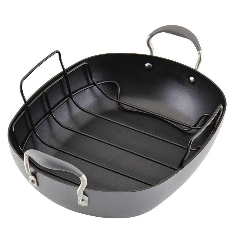 Anolon Advanced Home Hard Anodized Nonstick Roaster / Roasting Pan With Utensil Set, 6 Piece, Moonstone