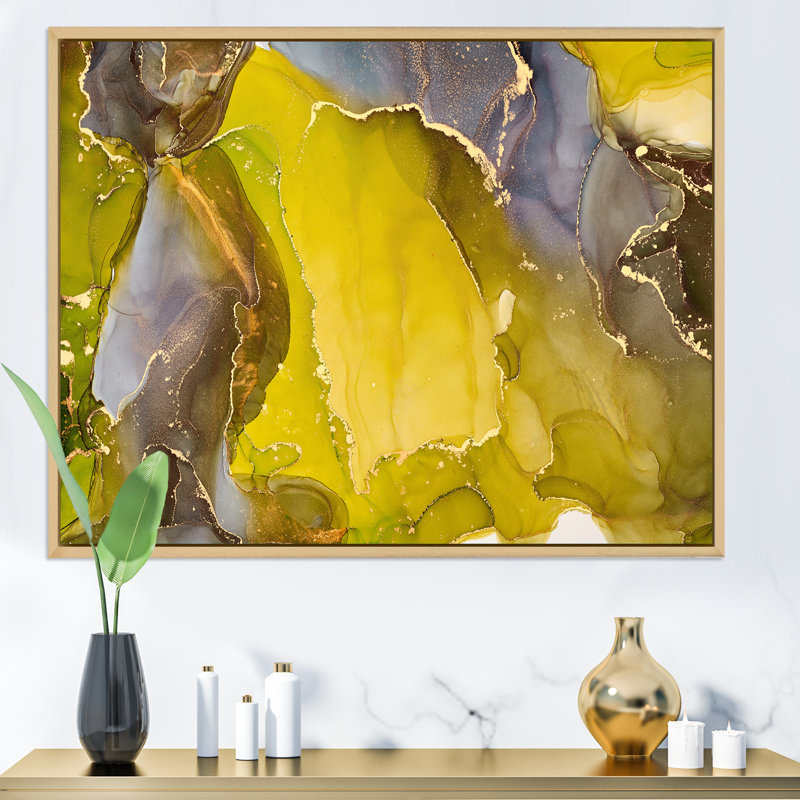 «Yellow Luxury», reproduction d'art sur toile abstraite, H 30 po x l 40 po x P 1,5 po, Cadre flottant en érable
