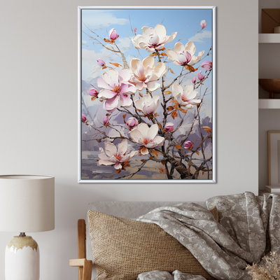 «Magnolia Bliss» rose et blanc sur toile