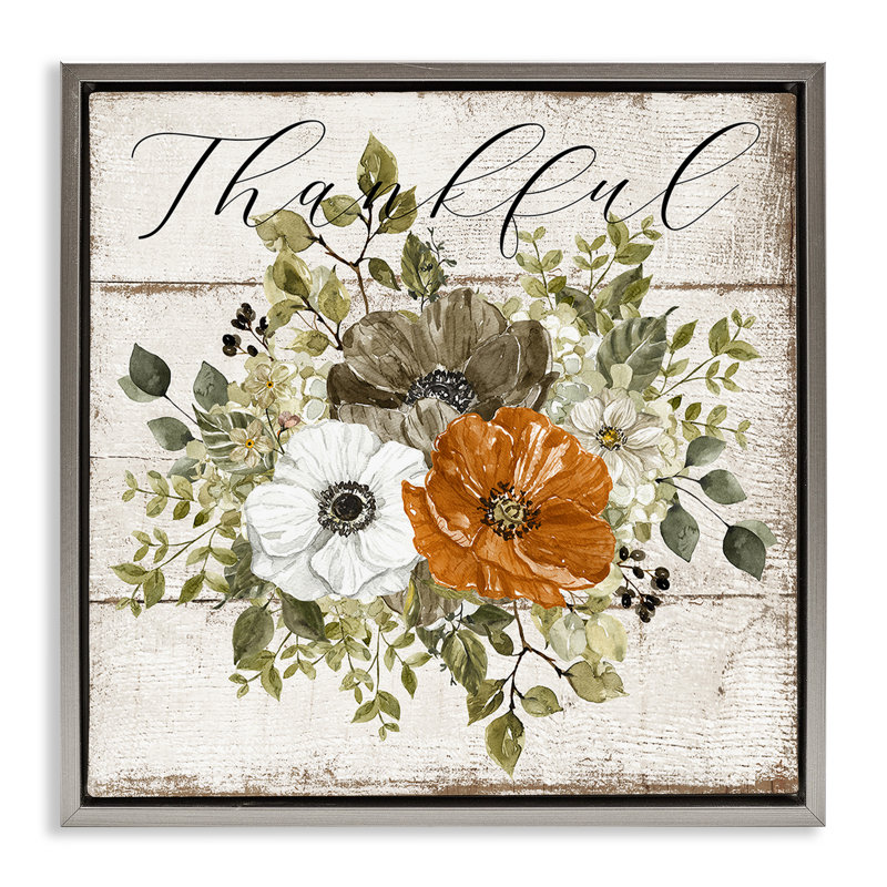 «Thankful Floral Pumpkin», estampe numérique par LSR Design Studio, Cadre flottant gris lustré, H 25 po x l 25 po