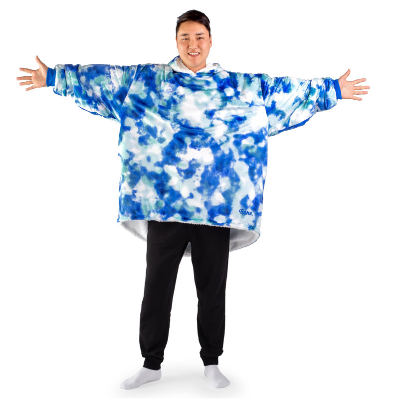 Couverture en sherpa à capuche portable, Teinture sur nœuds – bleu, Adulte