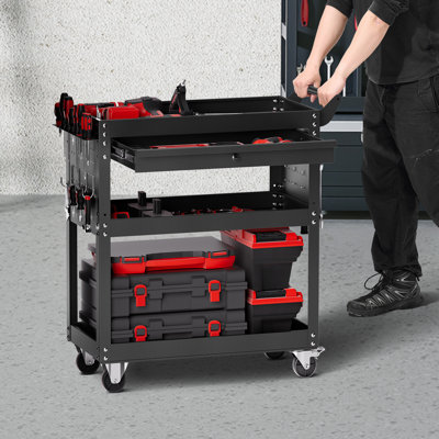 4-Tier Tool Cart on Wheels 350 lb Rolling Work Cart with Drawer & Pegboard