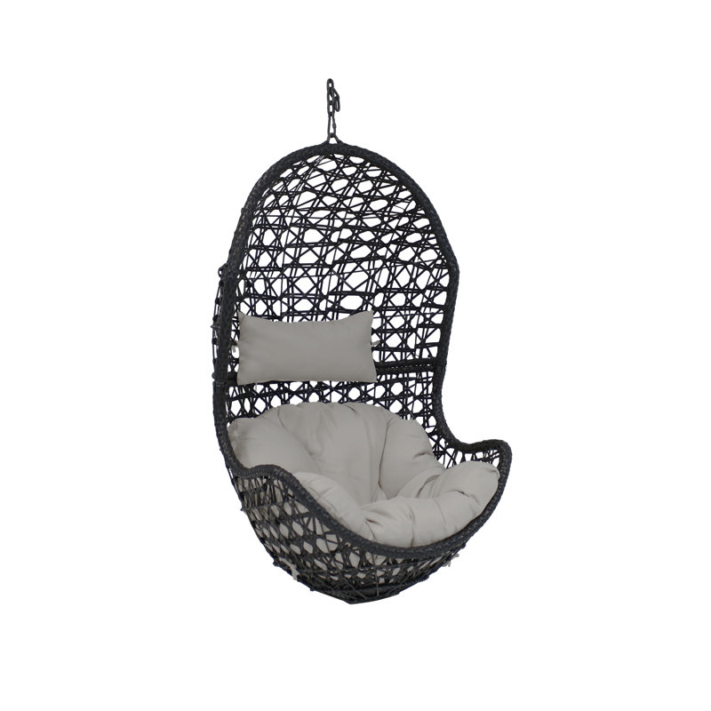 Wein Resin Wicker Egg Hanging Chair with Cushions, Gray