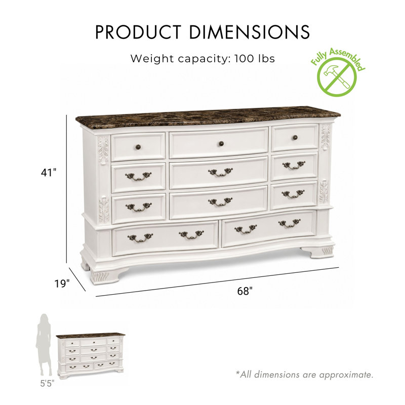 Tarver 68'' W 11 - Drawer Dresser, Pearl White