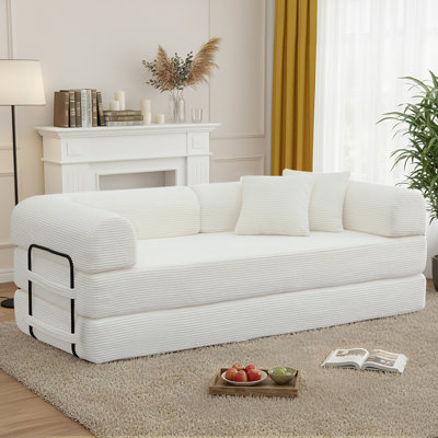 78" Compression 4-in-1 Corduroy Futon Sofa Bed Convertible Floor Sleeper Couch with 2 Pillows, No Assembly Required