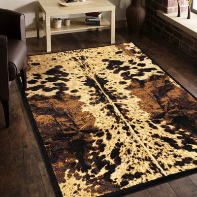 7 Ft. 10 In. X 3 Black Cowhide Design Rug, 100% Polypropylene, Stain , 0.4” Pile Height, Suitable For Entryways Area Jute Backing, & Pet ,