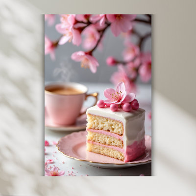 Cherry Blossom Cake Tempered Glass Wall Art