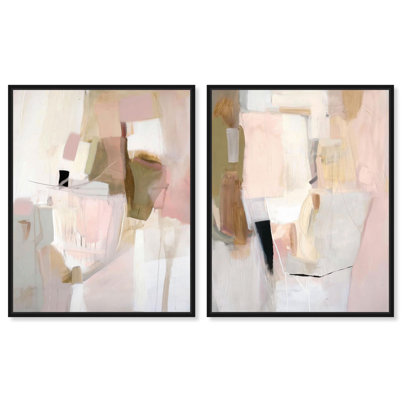 Ensemble de 2 décorations murales Essence Beige and White Harmony par Art Remedy, cadre noir, 16 x 20, H 21 po x l 17 po