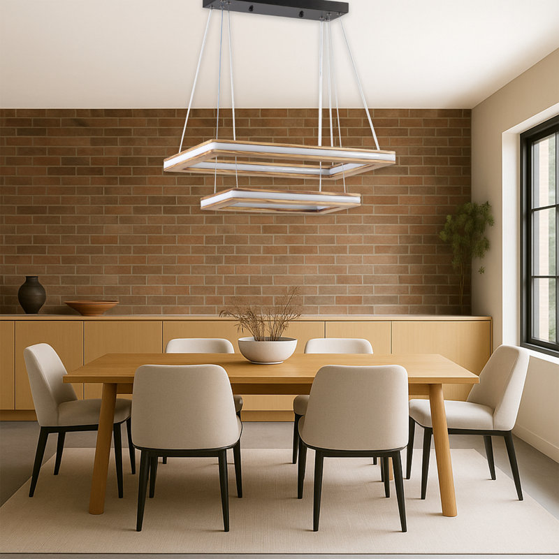2 Tiers Rectangle 3 Variable Color LED Chandelier, Oak, Oak