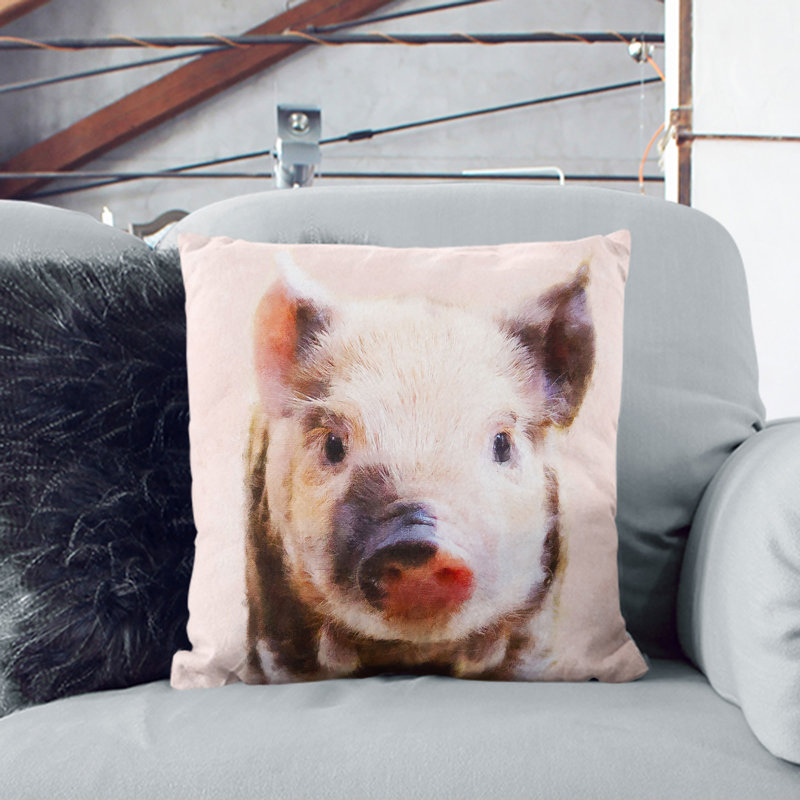 Pig Painting Square Throw Cushion, White, 55cm H x 55cm W x 20cm D