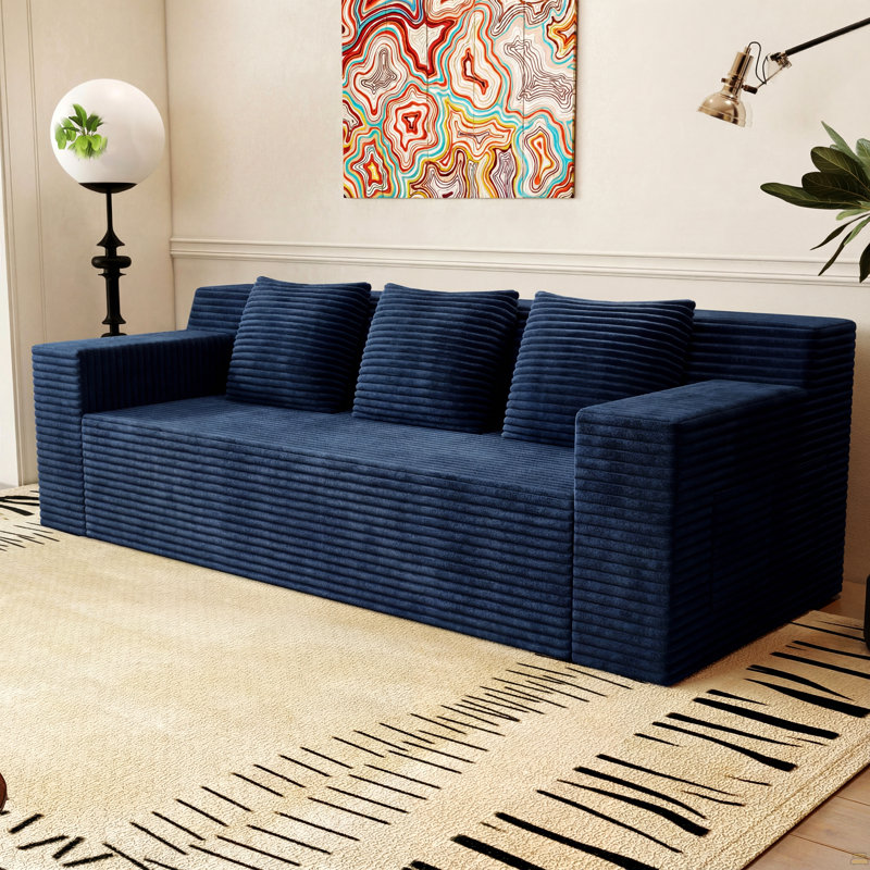 Canapé 71 po 71 po, tissu velours côtelé, sièges profonds, causeuse, sans assemblage, Bleu