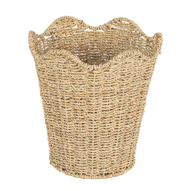 Woven Seagrass Wastebin with Scalloped Edge