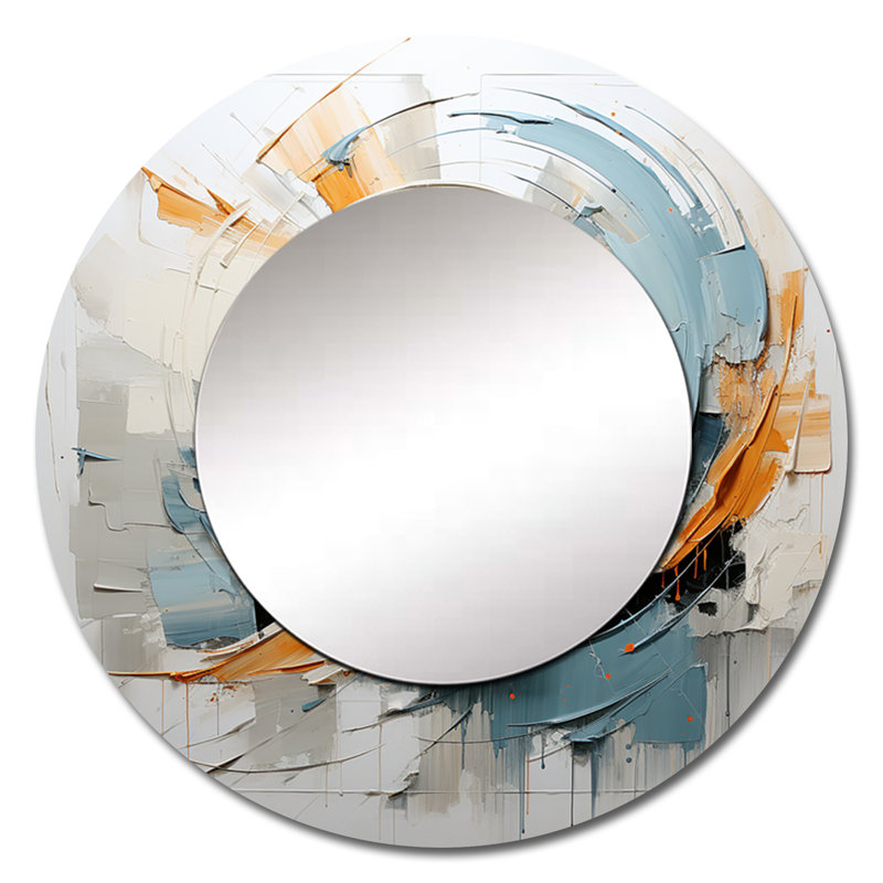 Whispering Motion - miroir spirales abstraites, miroir mural rond unique moderne, art imprimé en métal, 23 po x 23 po