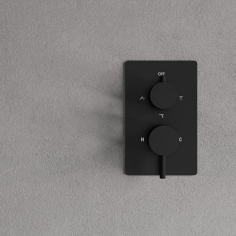 3 fonctions 22 po Système de douche mural rectangulaire à pluie avec douche à main (valve incluse), Noir mat