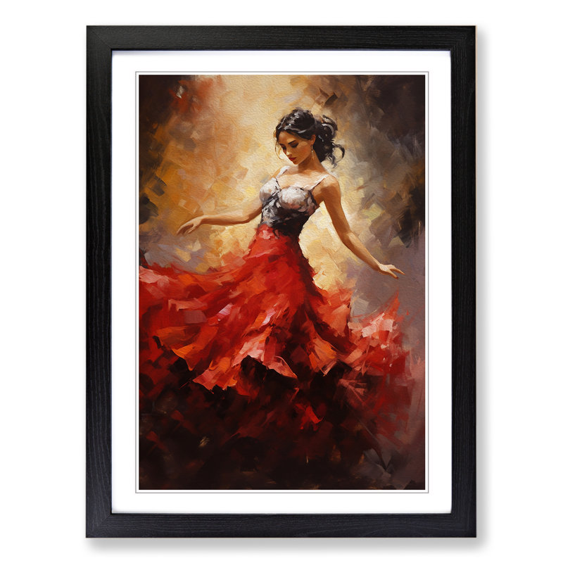 Flamenco Dancer Impressionism No.2 - Single Picture Frame Print on Wood, 34cm H x 25cm W x 2cm D, Black