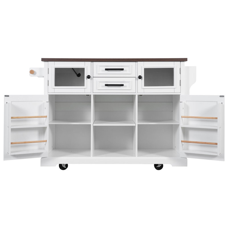 Versatile Drop Leaf Kitchen Island With Storage And Power Outlets, Farmhouse Style