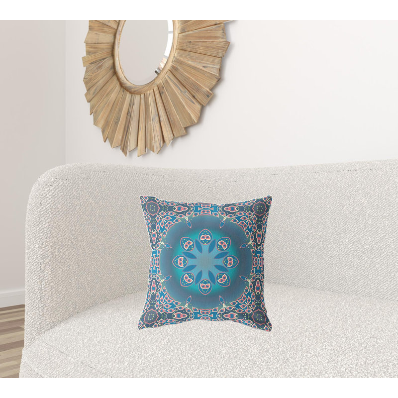 Coussin 18 po x 18 po Broadcloth, Floral rose / bleu