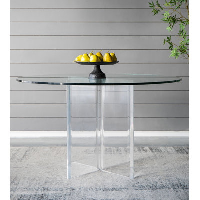 Round Acrylic Dining Table with Glass Top - 54x54x30.5" - Clear by Orren Ellis