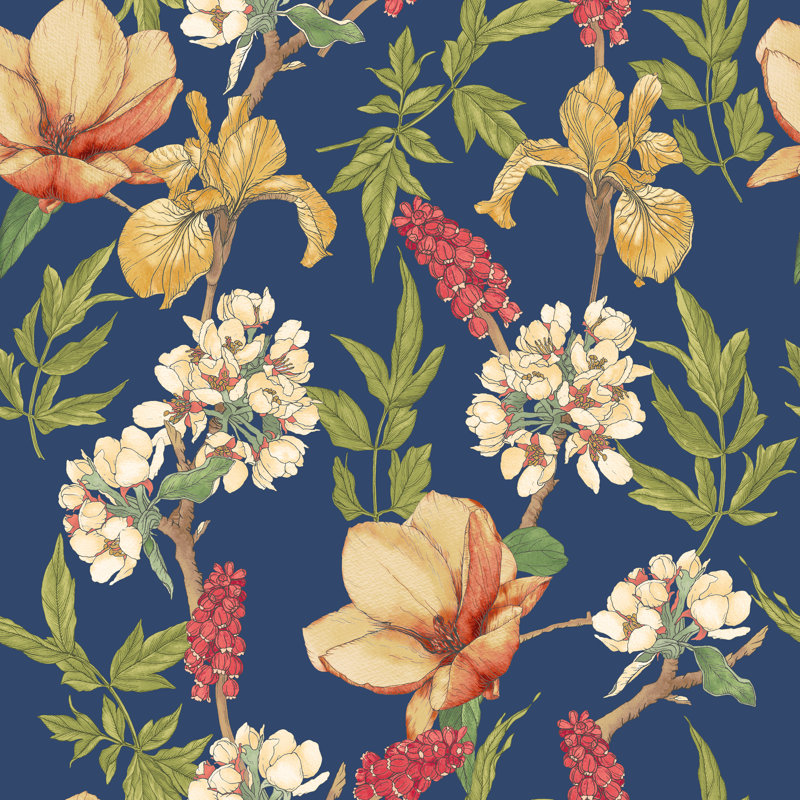 Orchid Bloom Artichoke Smooth Matt Wallpaper, Navy Blue