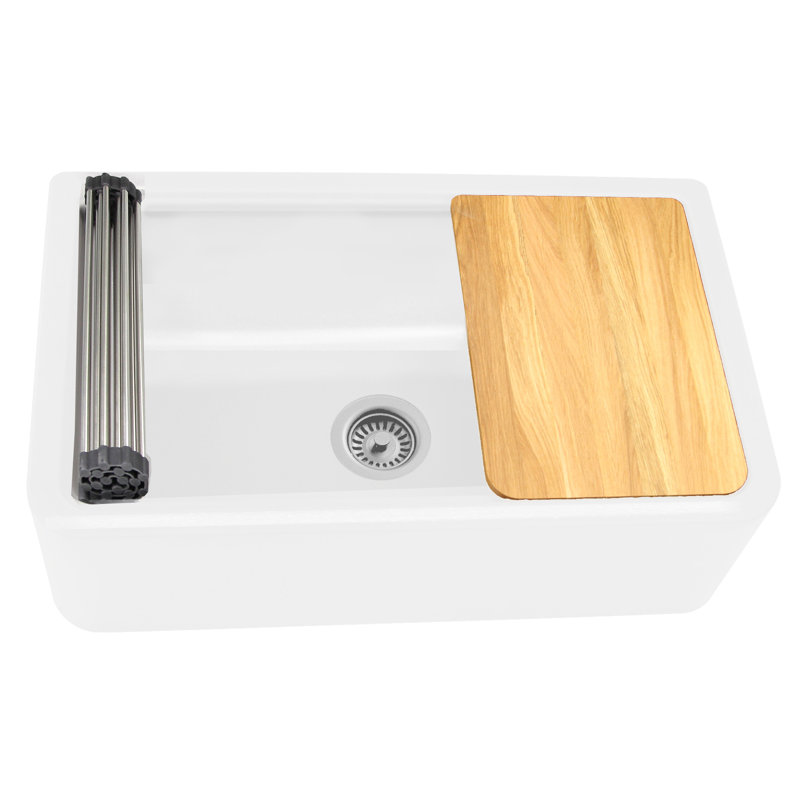 Farmhouse Apron 32.75'' L Single Basin Kitchen Sink, Matte White
