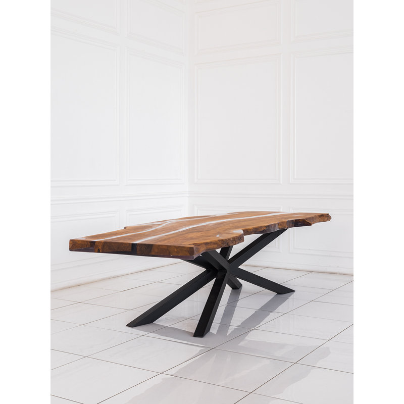 Solid Wood Top Metal Base Dining Table