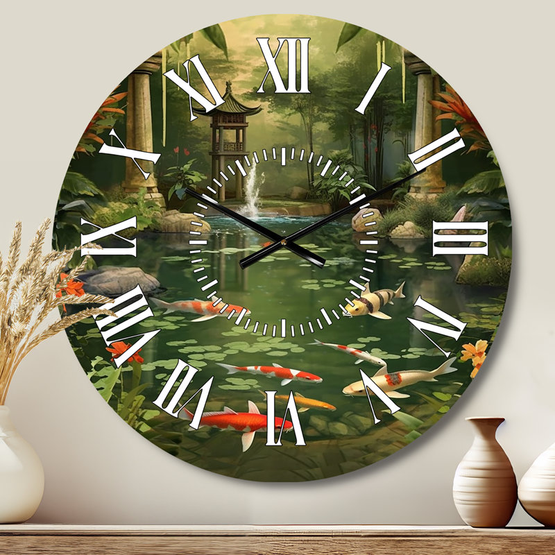 Horloge murale Bamboo And Koi Pond, Médium