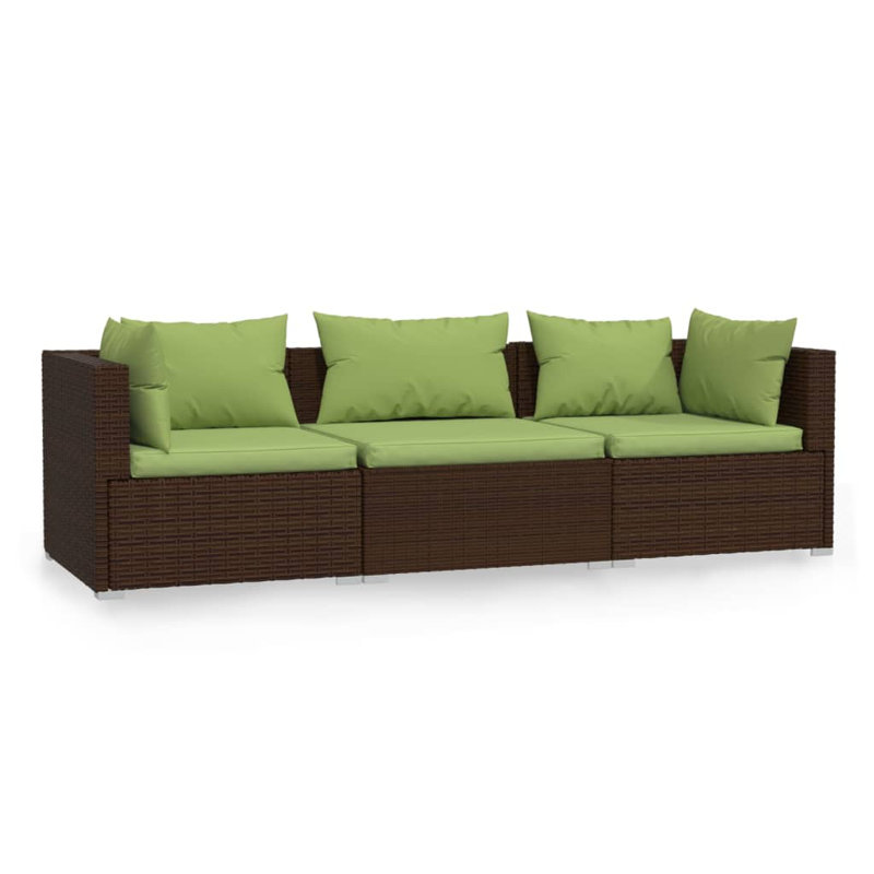 27.6" Wide Square Patio Sofa with Cushions, Brown, Green