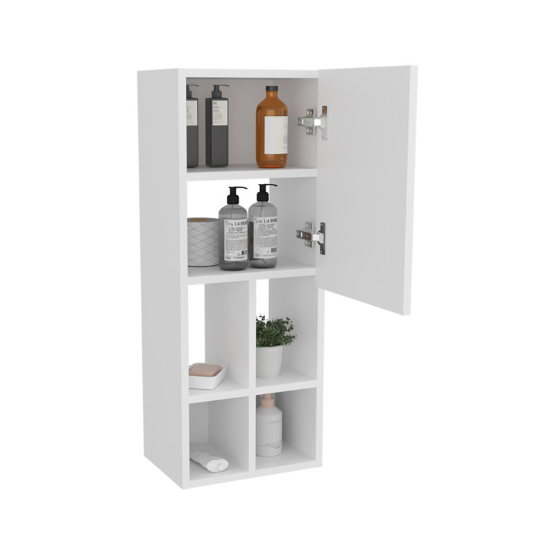 Armoire murale de salle de bain Madison en composite de bois avec porte, meuble de rangement mural pour salle de bain – Blanc