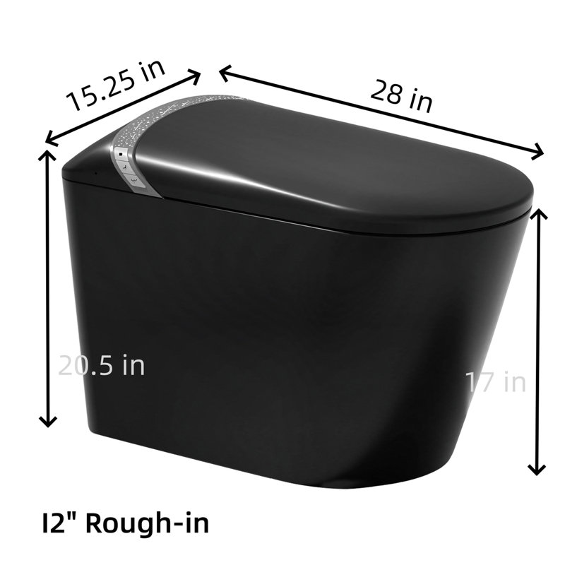 One Piece Tankless Smart Toilet with Automatic Open/Close Lid, Foot Sensor Flush, Heated Seat, LED Display & Night Light, Black