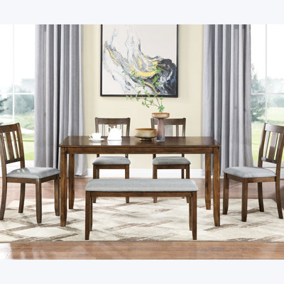 Table de salle à manger en noyer 6, en bois rectangulaire pour 6 avec 4 chaises et banc, une pièce de détente en noyer, revêtue pour 6 personnes, décoration