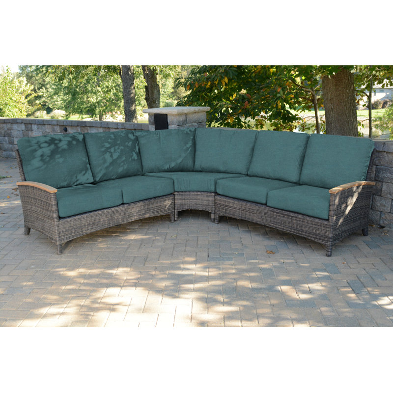 Bella Wicker Outdoor Sectional Corner Chair, Brown, Cast Lagoon Sunbrella® Plainweave
