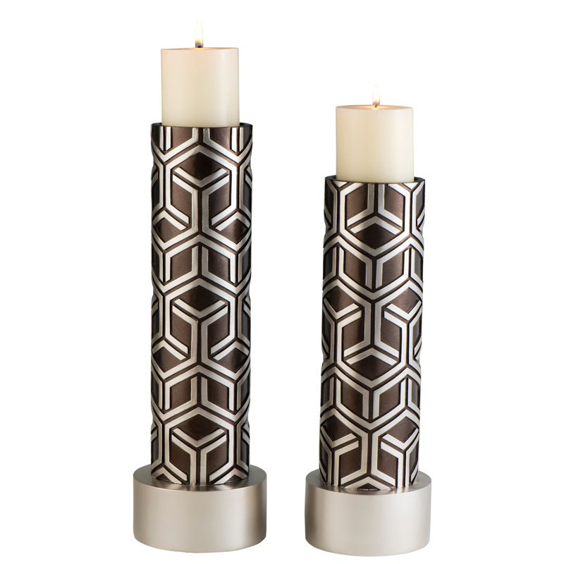 14" and 16" Tall Polyresin Candleholder, Golden finish (Set of 2), Gold